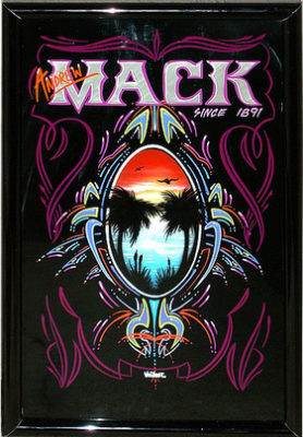 #94A Rod VanZandt. Tropical tree airbrushing surrounded by purple pinstriping. Nashville MI.